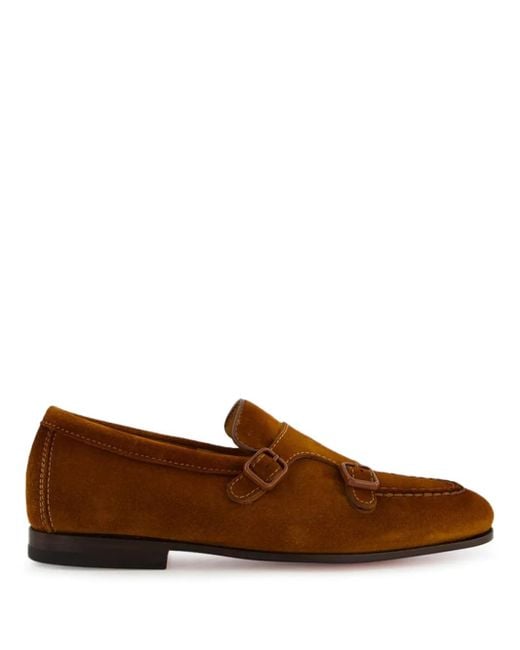 Santoni Suède Loafers Met Dubbele Gesp in het Brown voor heren