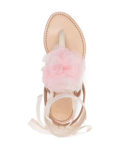 Sandales en cuir à fleurs appliquées Moschino en coloris Pink