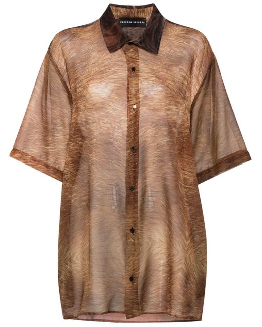 BARBARA BOLOGNA Brown Abstract-print Semi-sheer Shirt