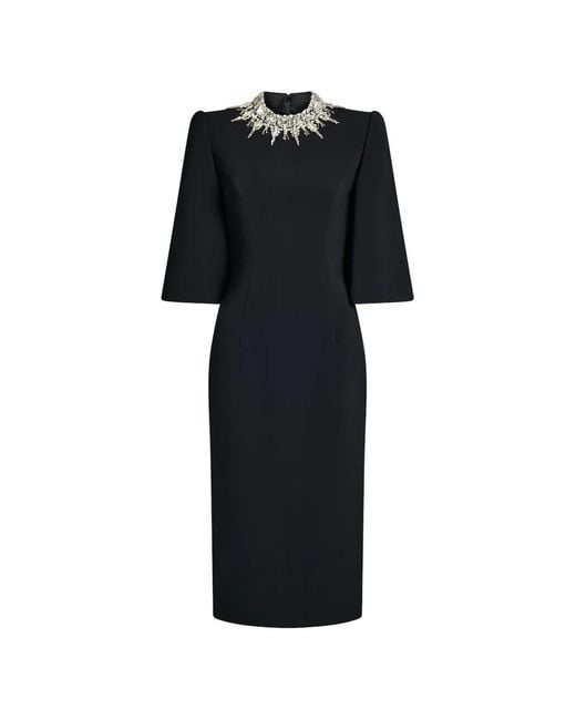 Jenny Packham Black Bibi Crystal-Embellished Flared-Sleeve Dress