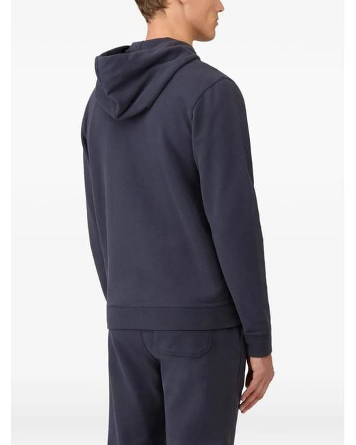 Sunspel Blue Loopback Zip-Up Drawstring Hoodie for men