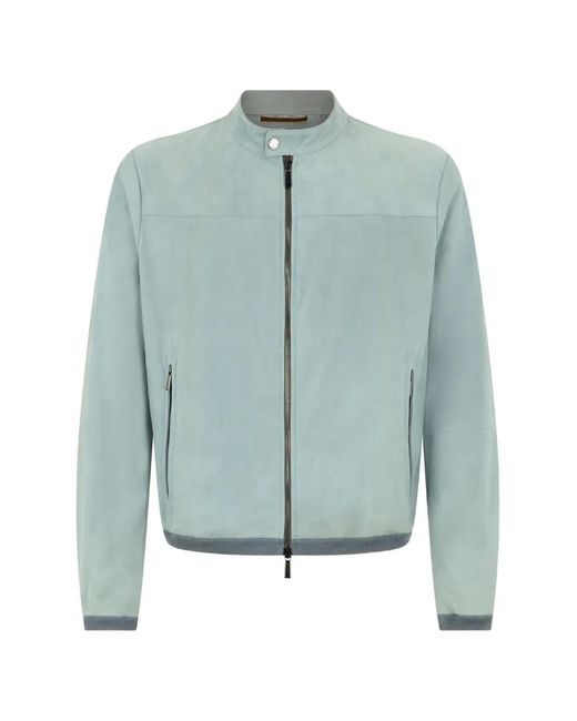 Moorer Blue Suede Bomber Jacket for men