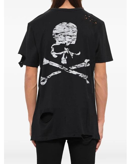 Mastermind Japan Black Distressed Slogan-Print T-Shirt for men