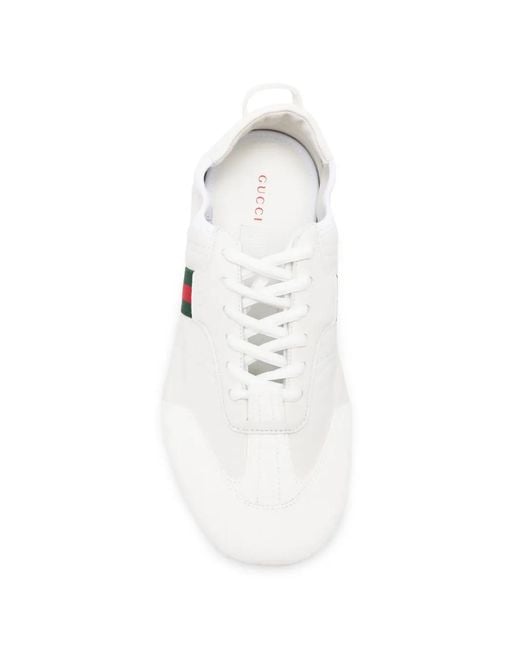 Gucci White Web-Stripe Sneakers