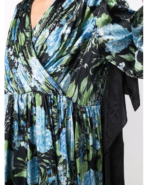 Balenciaga Green Floral-Print Wrap Dress