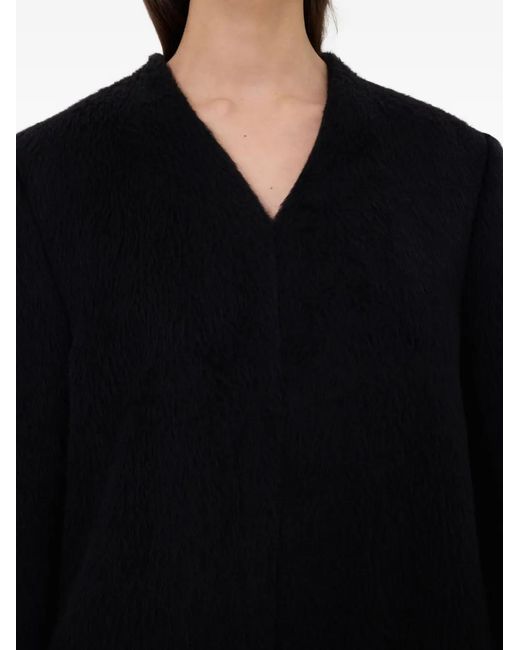 Loulou de Saison Black Voss V-Neck Structured-Shoulder Coat
