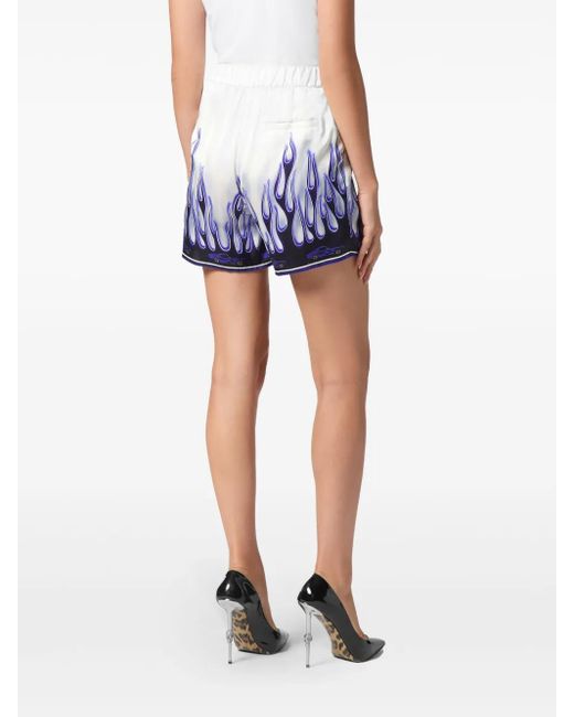 Philipp Plein Blue Flame Satin Shorts