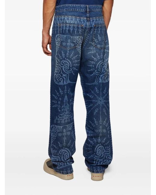 Bluemarble Blue All-Over-Print Jeans for men