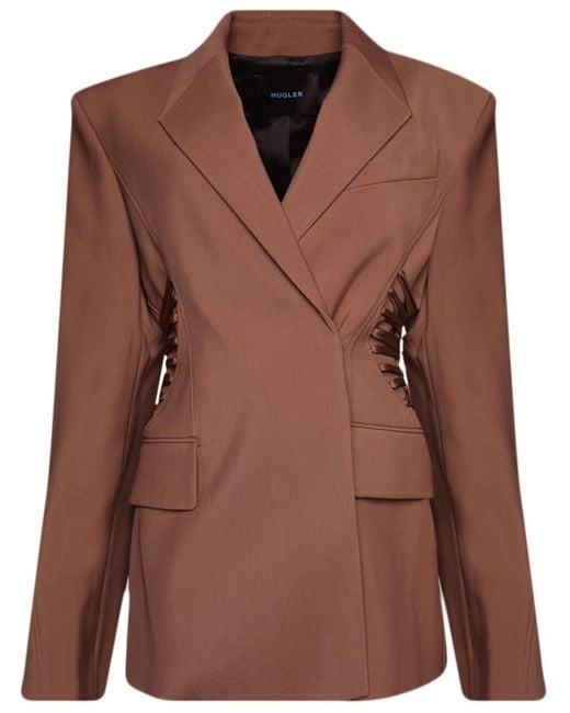 Mugler Brown Lace-Up Blazer