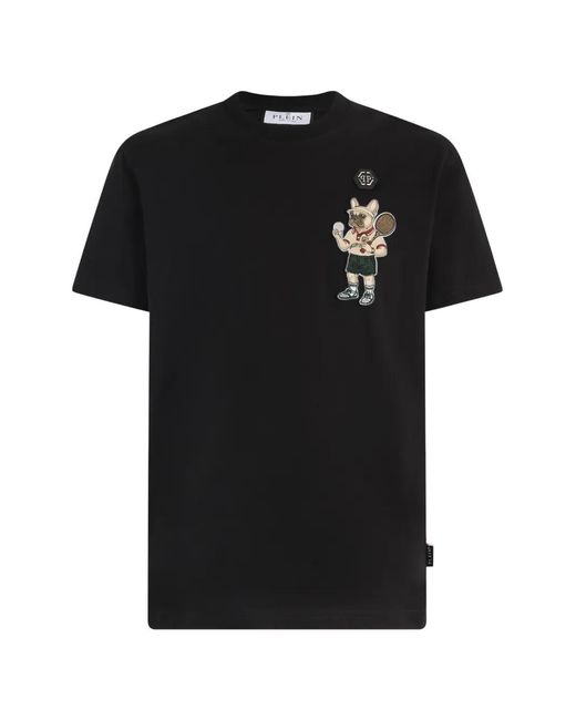 Philipp Plein Black Patch Round Neck T-Shirt for men