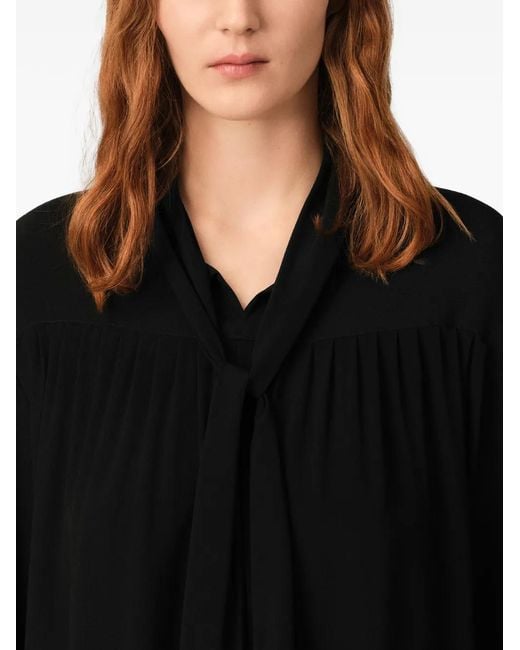 AMI Black Midi Lavallière Silk-Blend Dress
