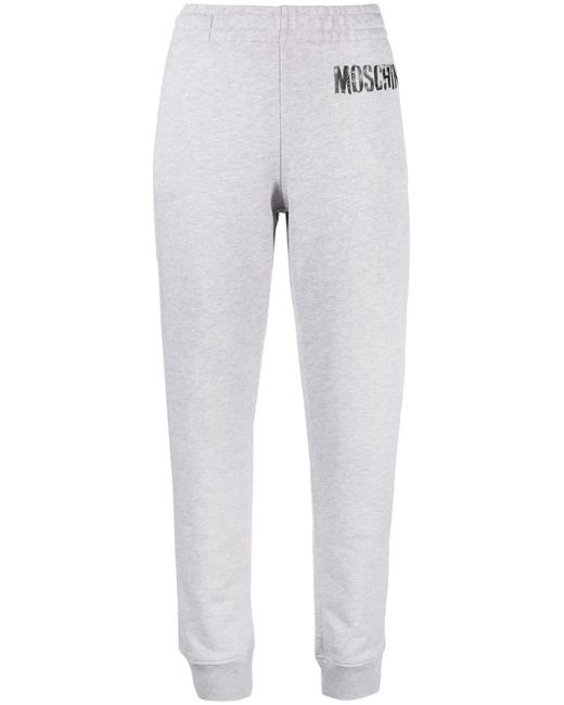 Moschino Gray Logo-Print Track Trousers