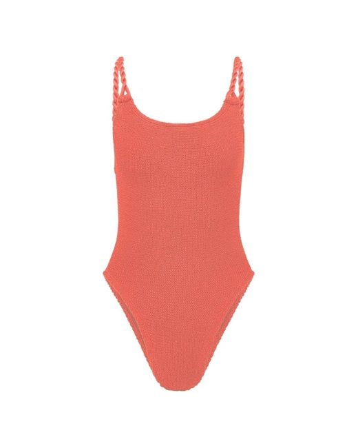 Hunza G Red Camille Crinkle-Effect Swimsuit