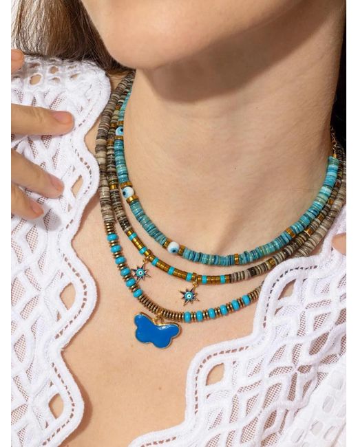 Hijas de Puka Blue Beaded Butterfly Necklace