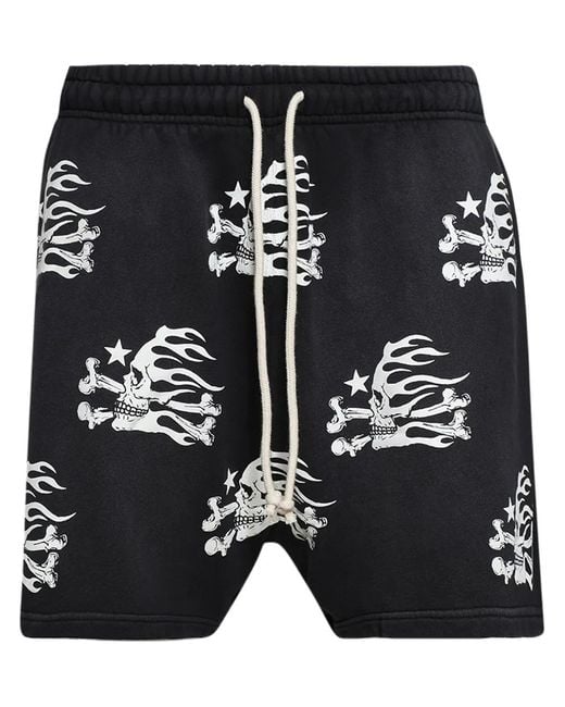 HELLSTAR Black Skull-Print Shorts for men