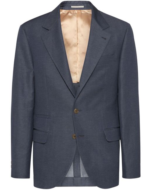 Brunello Cucinelli Blue Single-breasted Wool-linen Blazer for men