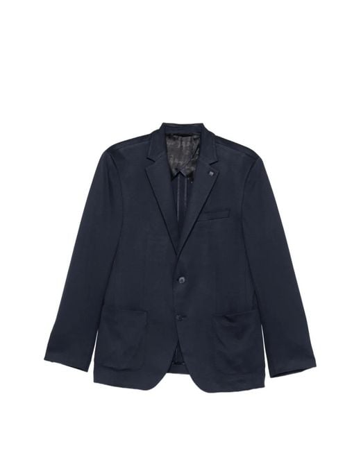 Karl Lagerfeld Blue Notched-Lapel Patch-Pocket Jacket for men