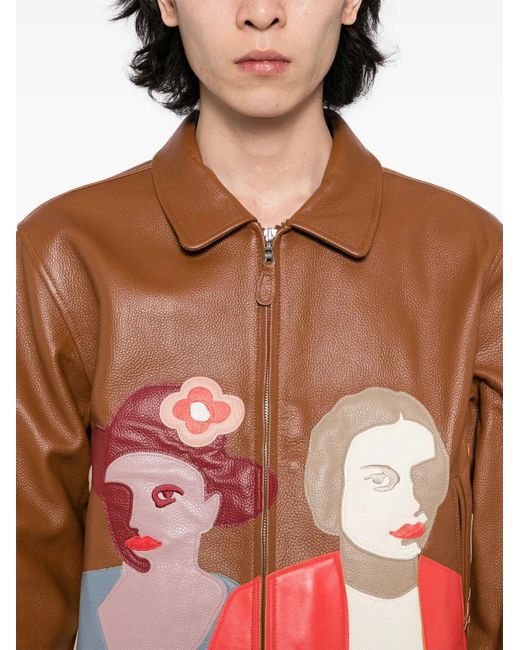 Kidsuper Brown Patchwork-Portraits Leather Jacket for men