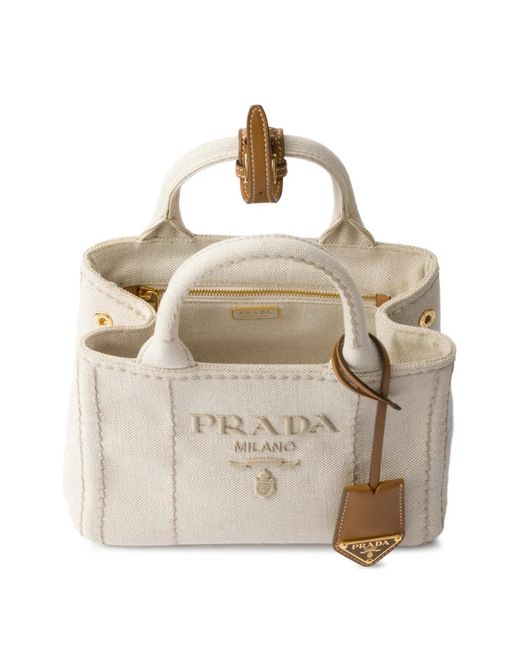 Prada White Giardiniera Mini Logo-Embroidered Tote Bag