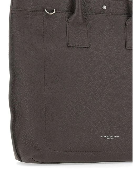 Gianni Chiarini Black Florence Hammered Leather Tote Bag for men