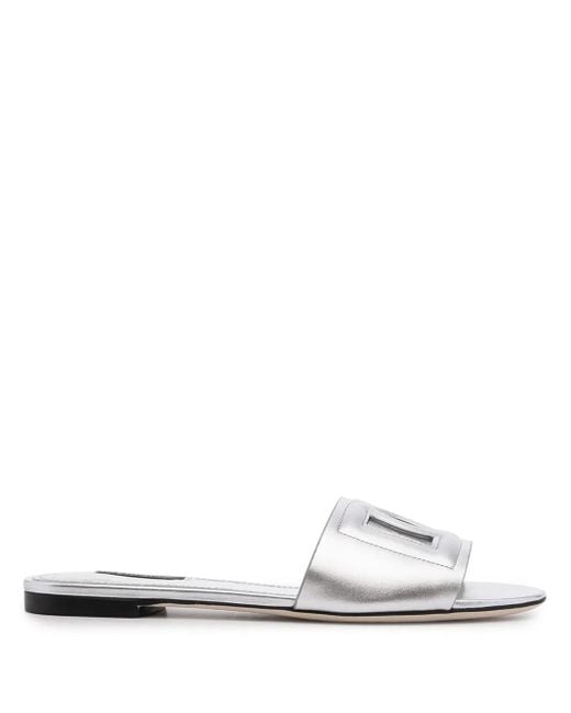 Dolce & Gabbana White Dg Millenials Metallic Leather Sandals