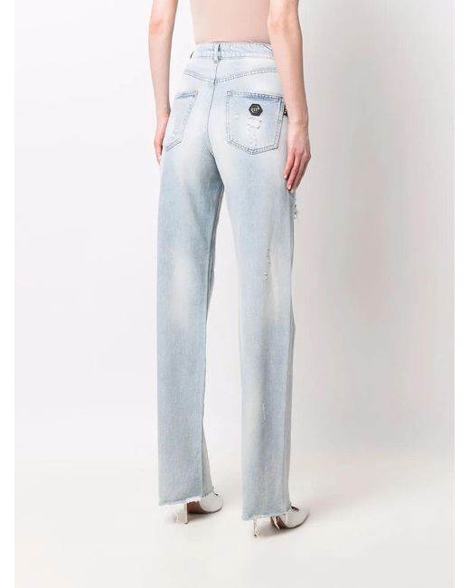 Philipp Plein Blue Palazzo-Cut High-Waist Jeans