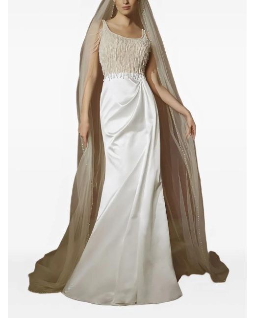 PRONOVIAS THE PARTY EDIT Natural Bead-Embellished Satin Dress