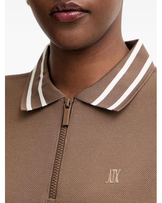 ARMANI EXCHANGE Brown Zip-Fastening Logo-Embroidered Midi Dress