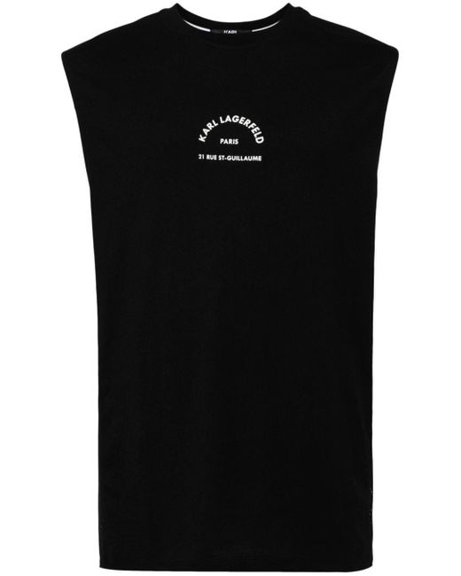 Karl Lagerfeld Black Logo-print Organic Cotton Tank Top for men