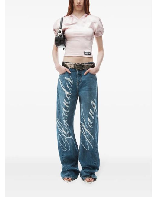 Alexander Wang Blue Distressed Balloon Jeans With Laser-Lifted Logo