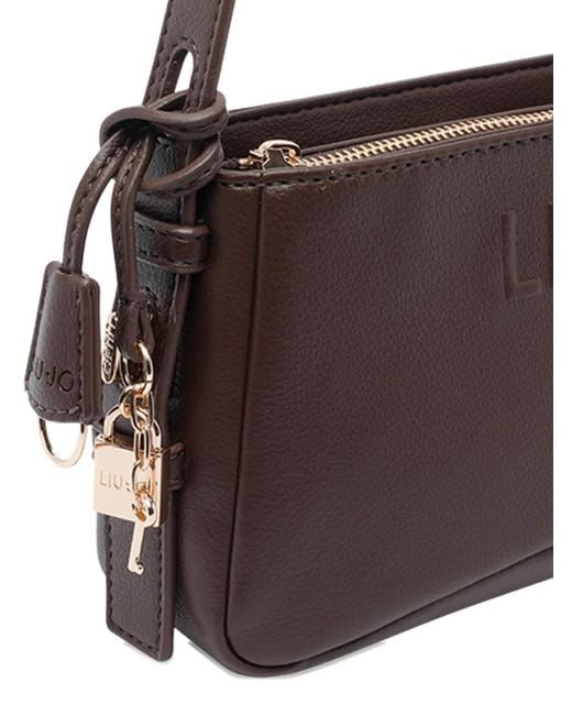 Liu Jo Brown Logo-Embossed Zip-Top Shoulder Bag