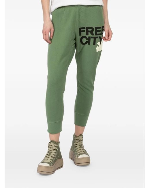 Freecity Green Drawstring-Fastening Graphic-Print Track Pants