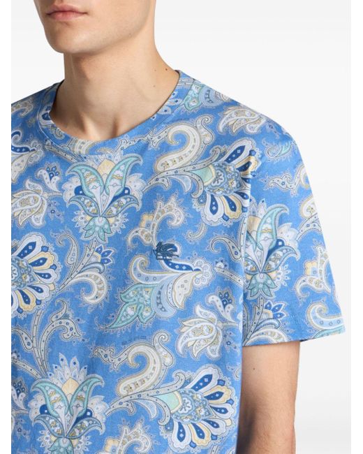 Etro Blue Paisley-Print T-Shirt for men