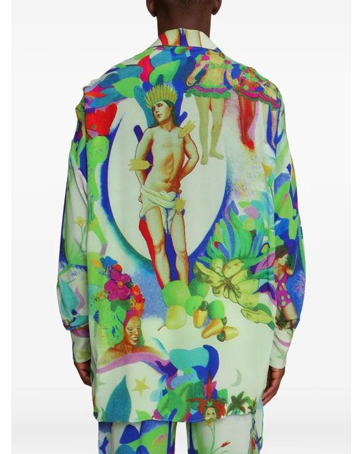 Amir Slama Green Graphic-Print Silk Shirt for men