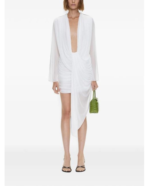Christopher Esber White Ripple Draped Long-Sleeve Mini Dress