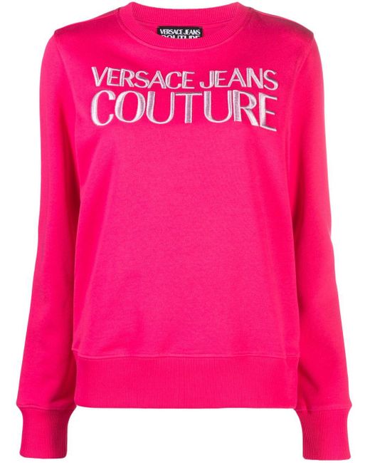Versace Pink Logo-Embroidered Cotton Sweatshirt
