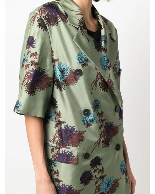 Alberto Biani Green Floral Print Double-Breasted Dress
