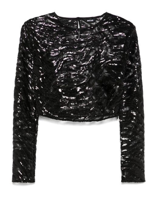 Just Cavalli スパンコール クロップドトップ Black