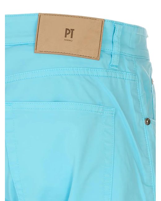 PT Torino Blue Logo-Patch Trousers for men