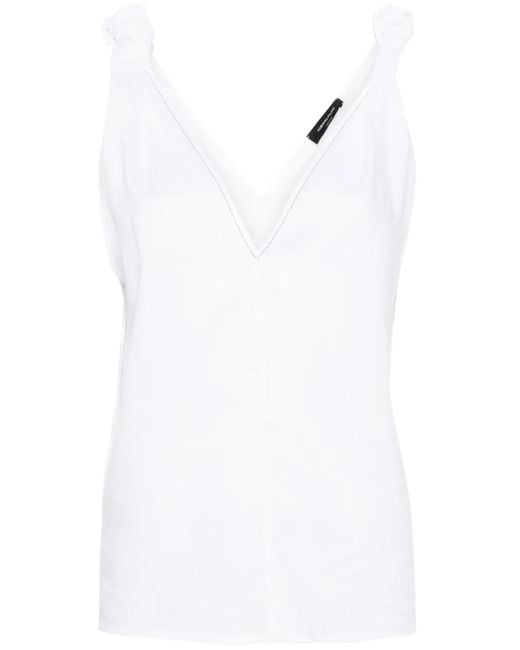 Fabiana Filippi White V-Neck Linen Blouse