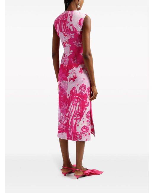 Erdem Pink Tapestry-print Midi Dress