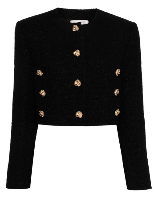 Alexander McQueen Black Tweed Cropped Jacket