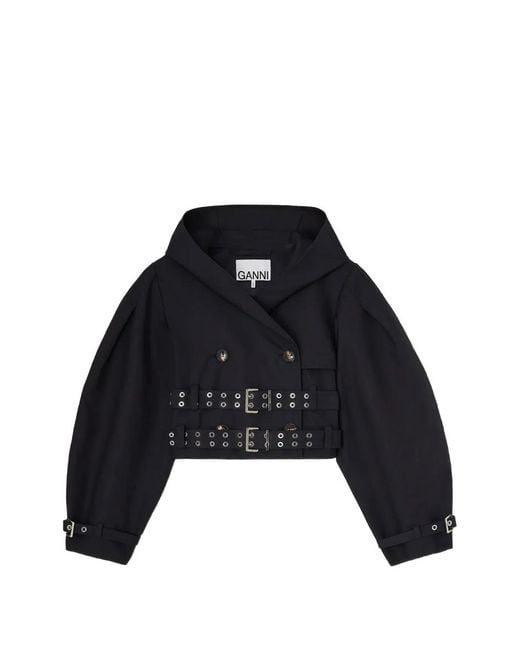 Ganni Black Double-Belt Hooded Jacket
