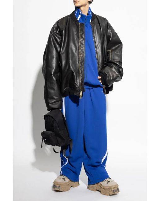 Vetements Black Leather Bomber Jacket for men