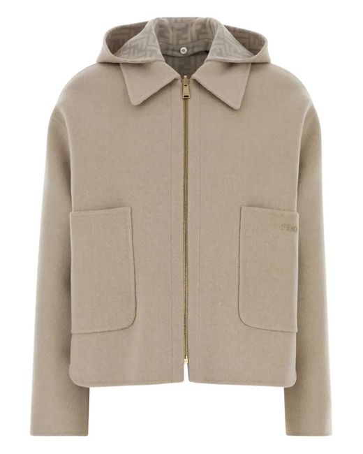 Fendi Brown Zip-Up Hooded Jacket