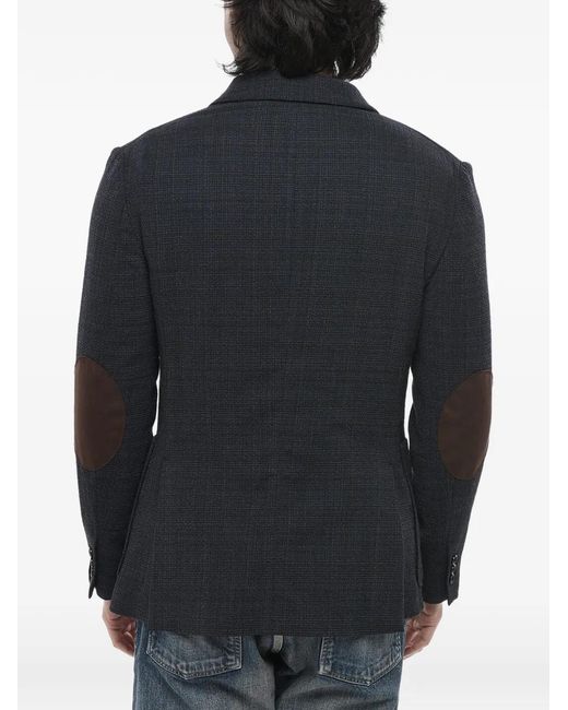 Paolo Pecora Black Double-Breasted Checked Blazer for men