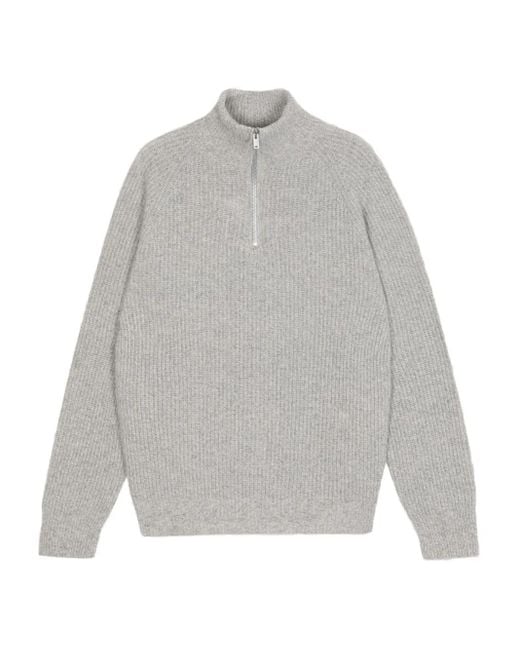 John Smedley Gray Ribbed Zip-Neck Sweater for men