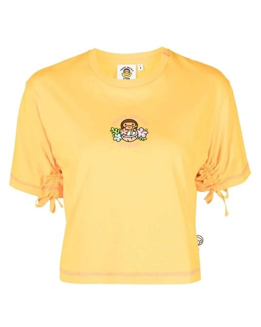 A Bathing Ape Yellow Logo-Print T-Shirt