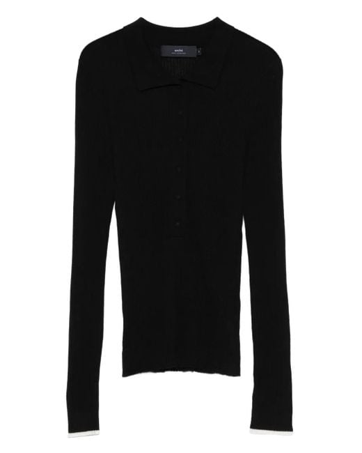 arch4 リブ カシミア ポロシャツ Black
