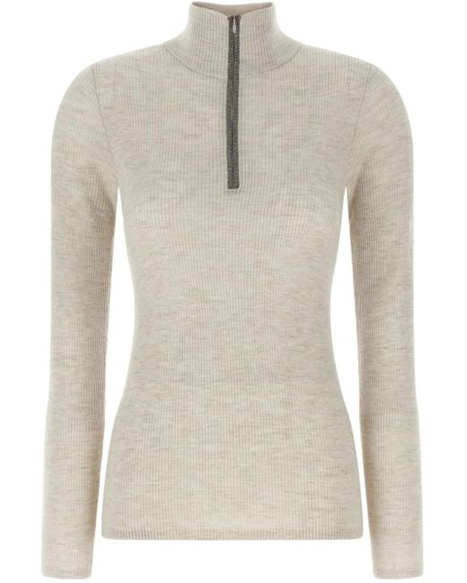 Brunello Cucinelli ジップアップ セーター White